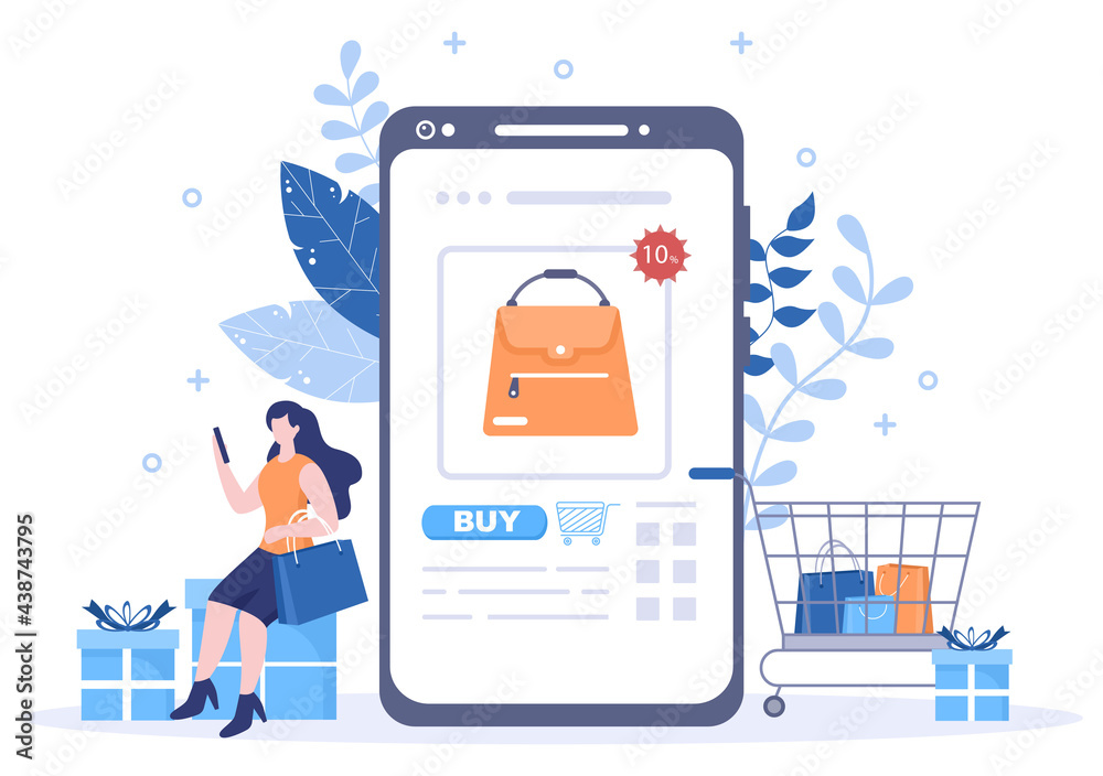 Add To Cart Vector Illustration That Contain List Products, Pictures of Cart and Shopping Items. Landing Page Template Add To Cart Vector Illustration That Contain List Products, Pictures of Cart and Shopping Items. Landing Page Template