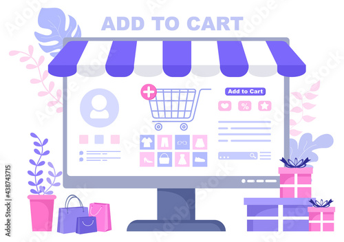 Vászonkép Add To Cart Vector Illustration That Contain List Products, Pictures of Cart and Shopping Items