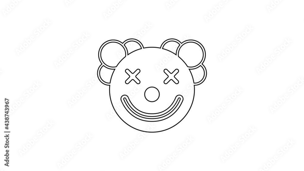 Black line Clown head icon isolated on white background. 4K Video motion graphic animation Black line Clown head icon isolated on white background. 4K Video motion graphic animation