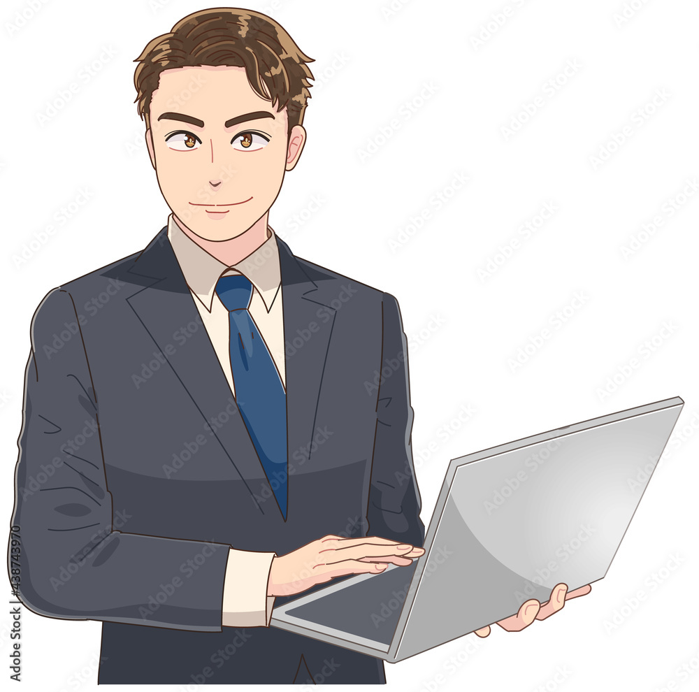 パソコンを持ったかっこいいサラリーマン Stock Vector Adobe Stock