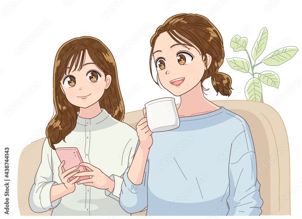 ルームシェアする若い二人の女性 ルームシェアする若い二人の女性
