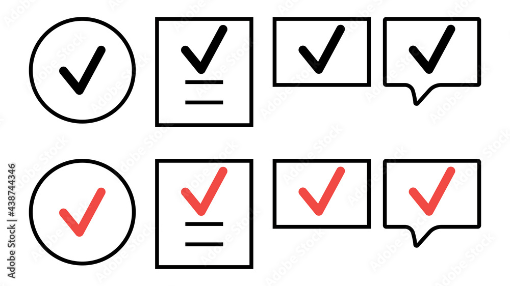 Check Mark collection. Check Mark black and red, vector icons, isolated on white background. Check Mark collection. Check Mark black and red, vector icons, isolated on white background.