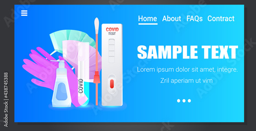 swab nasal test rapid cassette antibacterial spray gloves and masks fight against coronavirus pandemic concept