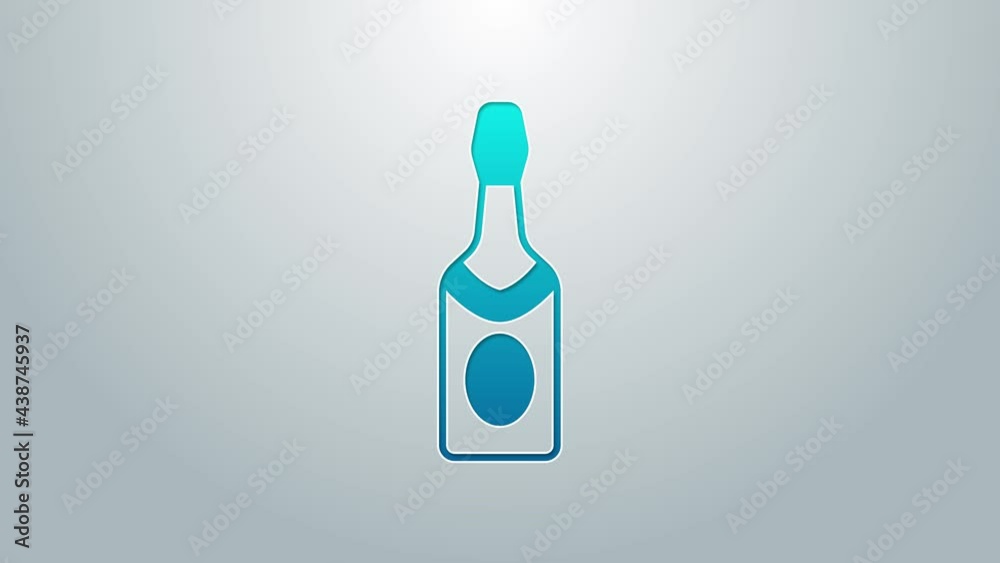 Blue line Champagne bottle icon isolated on grey background. 4K Video motion graphic animation Blue line Champagne bottle icon isolated on grey background. 4K Video motion graphic animation