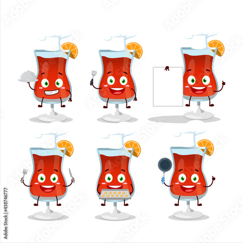 Cartoon character of cosmopolitan cocktail with various chef emoticons