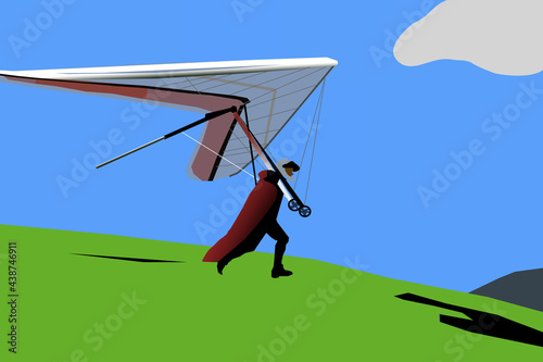 Photos hang glider taking off downhill