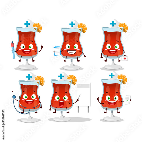 Doctor profession emoticon with cosmopolitan cocktail cartoon character