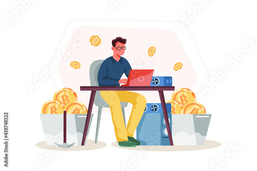 Proof of Work (POW) Illustration concept for Blockchain Technology. Flat illustration isolated on white background.