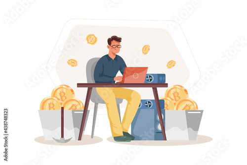 Proof of Work (POW) Illustration concept for Blockchain Technology. Flat illustration isolated on white background.