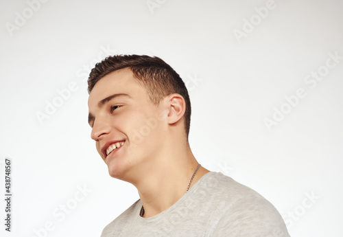 Cheerful man cropped view smile emotion isolated background