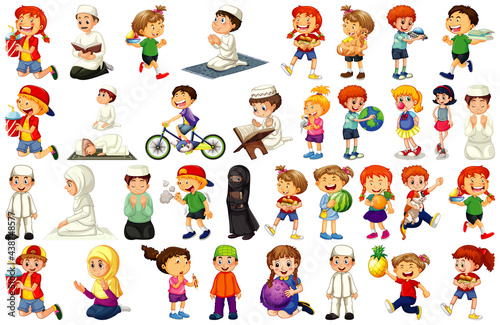 Children doing different activities cartoon character set on white background © GraphicsRF