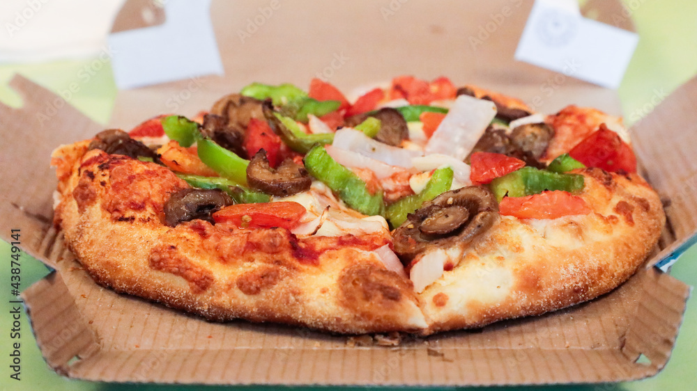Closeup of delicious pizza served at home Closeup of delicious pizza served at home