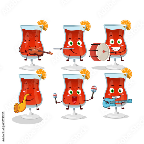 Cartoon character of cosmopolitan cocktail playing some musical instruments