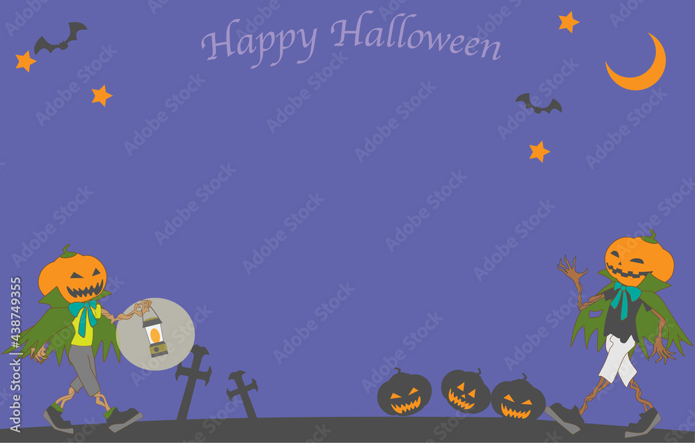 Fototapeta premium ハロウィンの夜とカボチャお化けのフレーム素材