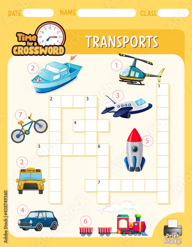 Crossword puzzle game template about transportation