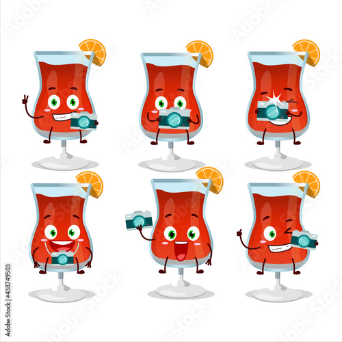 Photographer profession emoticon with cosmopolitan cocktail cartoon character
