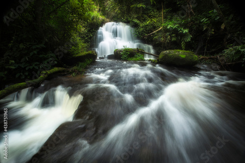 beautiful waterfall in green forest in jungle at phu tub berk mountain , phetchabun , Thailand