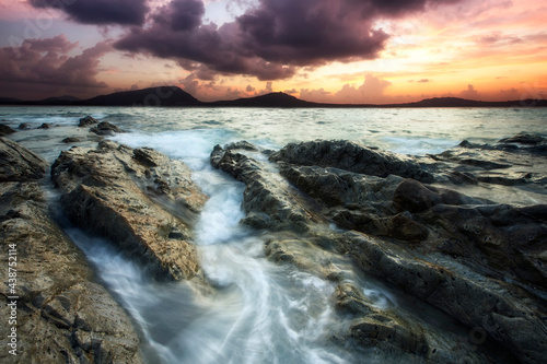 Beautiful Majestic Sunset. Puket in the Sunset. Sunset on the Gulf of Thailand. Amazing Heavenly Seascape. Amazing Thailand. Paradise.