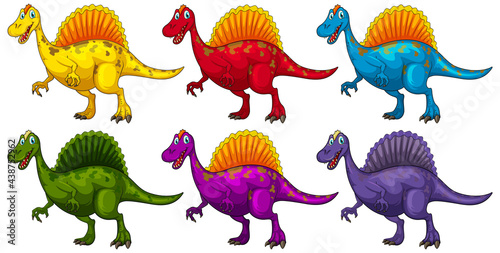 Set of Spinosaurus dinosaur cartoon character