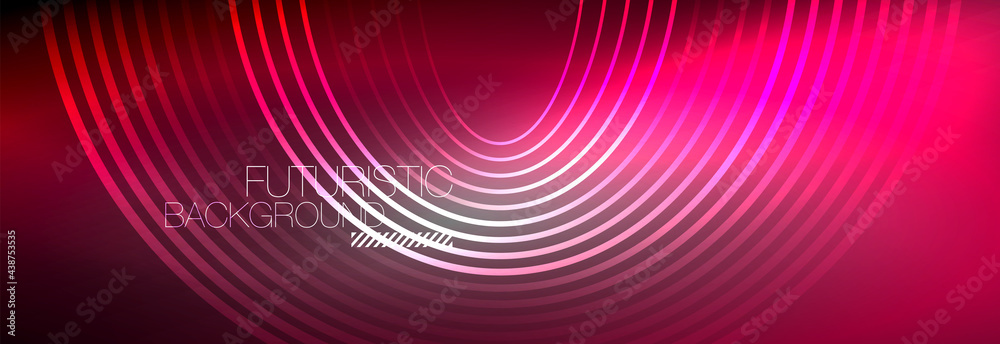 Dark abstract background with glowing neon circles. Trendy layout template for business or technology presentation, internet poster or web brochure cover, wallpaper