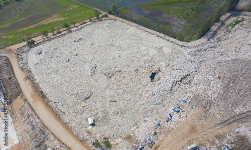 aerial view from flying drone of garbage pile