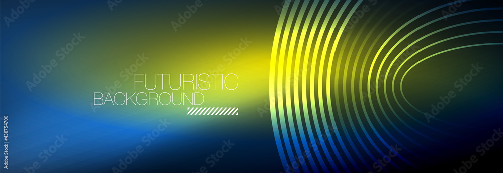 Dark abstract background with glowing neon circles. Trendy layout template for business or technology presentation, internet poster or web brochure cover, wallpaper Dark abstract background with glowing neon circles. Trendy layout template for business or technology presentation, internet poster or web brochure cover, wallpaper