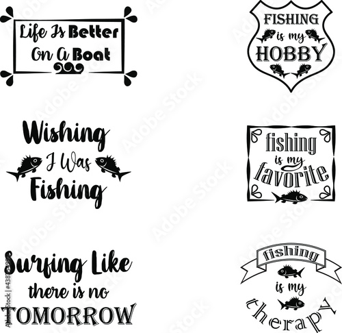 Set of black and white badges about water activity and brush script lettering
