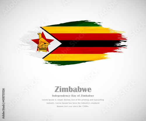 Abstract brush painted grunge flag of Zimbabwe country for Independence day