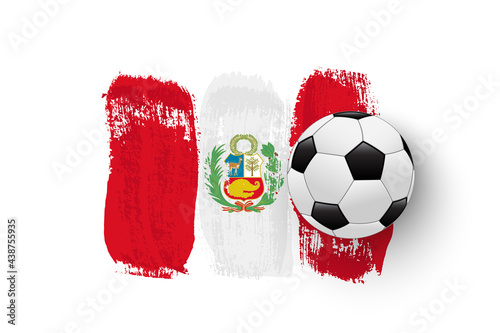 Realistic soccer ball on flag of Peru made of brush strokes. Vector football design element.
