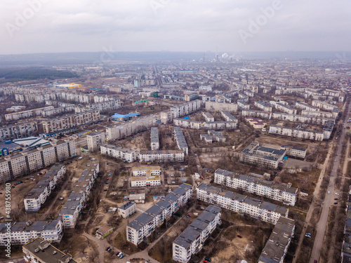 Top view from drone of small city in Ukraine. City scape © Anton Tolmachov