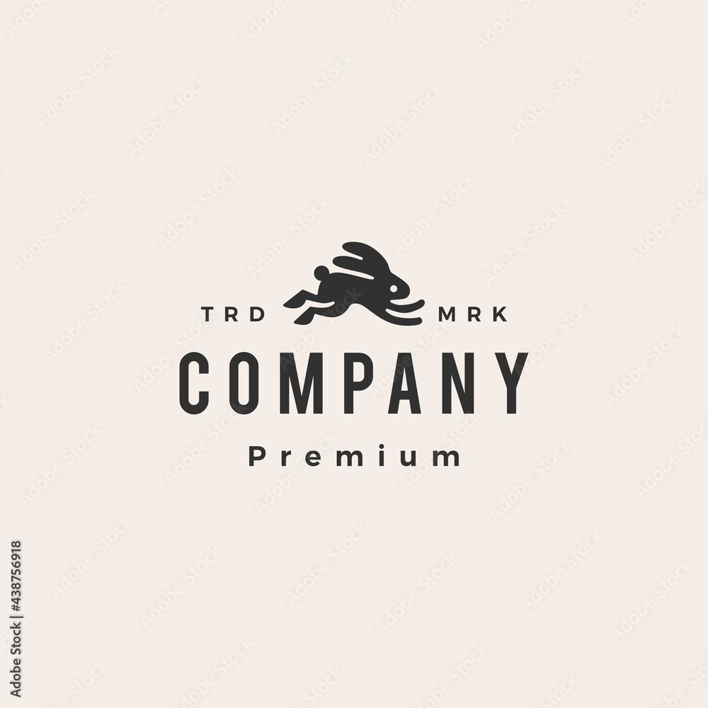 Obraz premium jumping running rabbit hare bunny hipster vintage logo vector icon illustration
