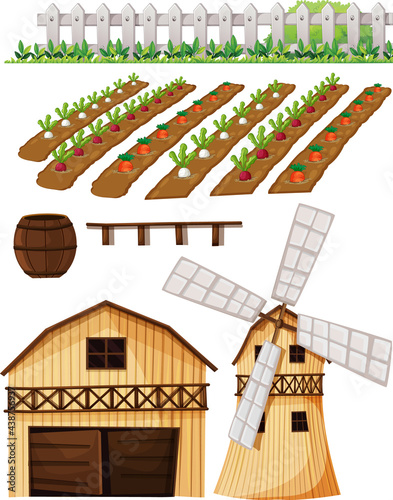 Farm element set isolated on white background
