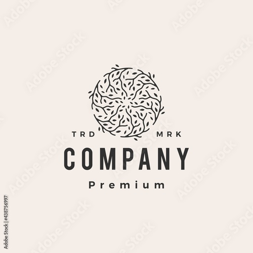 circle circular tree branch leaf hipster vintage logo vector icon illustration