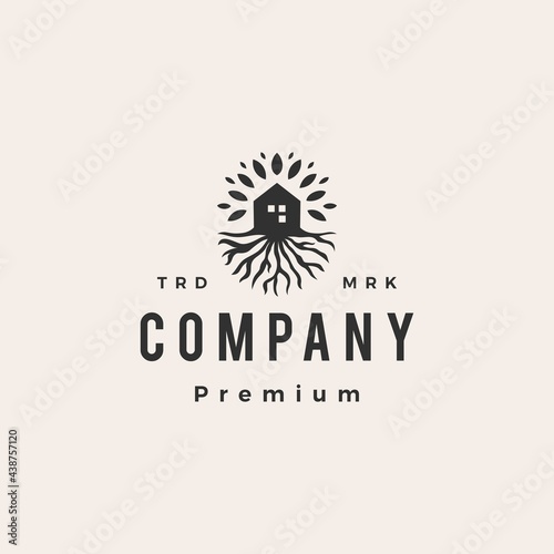 root house home tree hipster vintage logo vector icon illustration