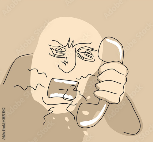 Angry cartoon boss screaming into phone headset
