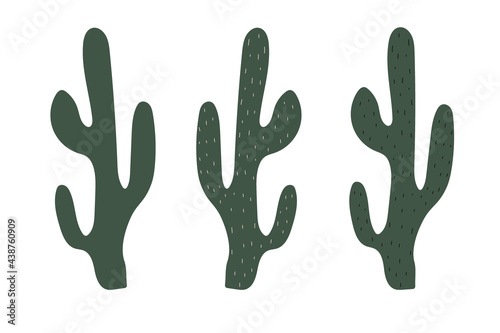 Set of Cute hand drawn cactuses. Mexican symbol. Wild West theme. Hand drawn colored trendy Vector isolated illustration.