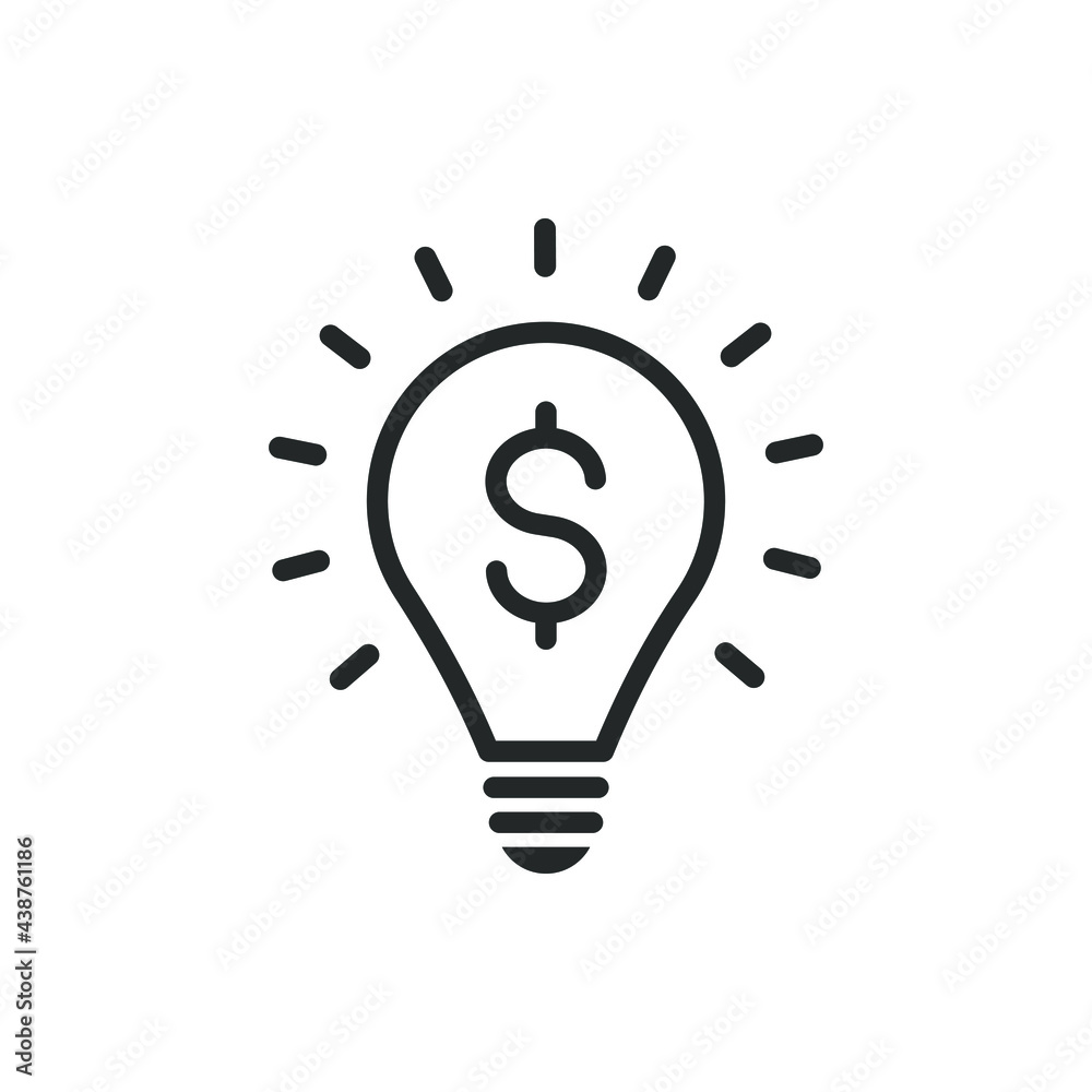 Dollar currency symbol in a lightbulb. Financial or money idea icon line style isolated on white background. Vector illustration Dollar currency symbol in a lightbulb. Financial or money idea icon line style isolated on white background. Vector illustration