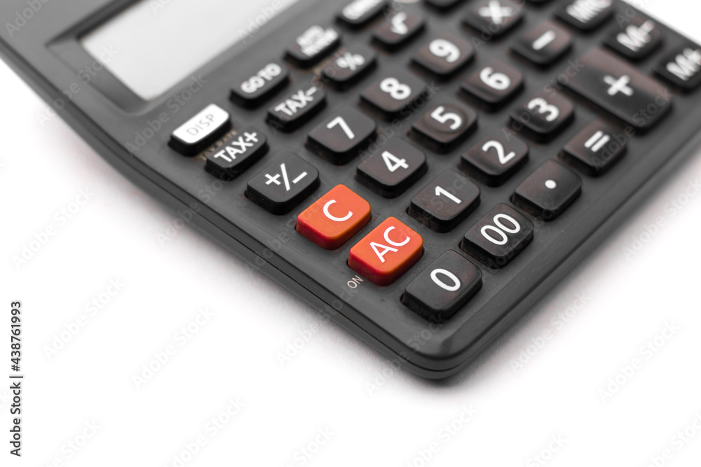 Black calculator on white background isolated stock image. Black calculator on white background isolated stock image.