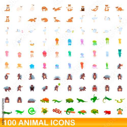 100 animal icons set. Cartoon illustration of 100 animal icons vector set isolated on white background