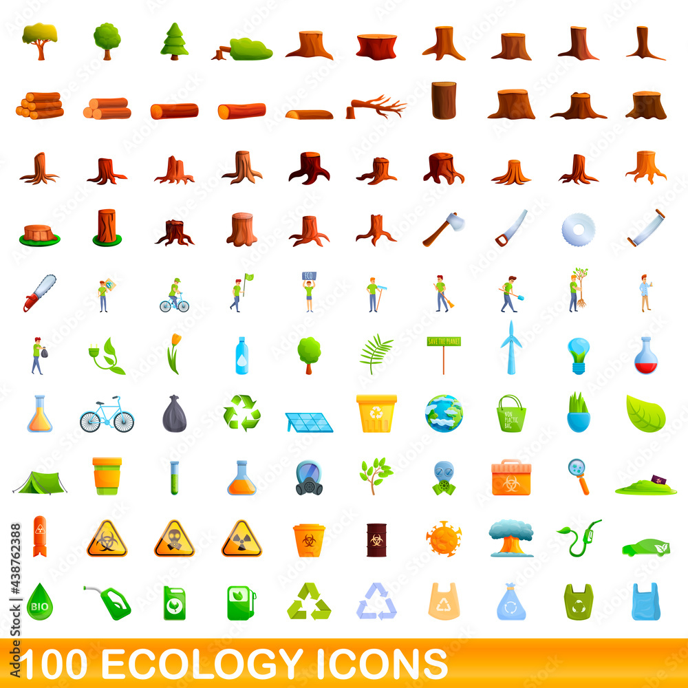100 ecology icons set. Cartoon illustration of 100 ecology icons vector set isolated on white background