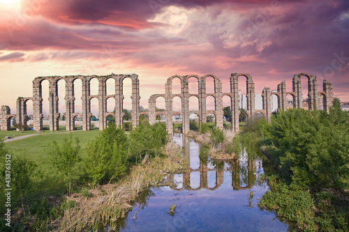 The famous roman aqueduct of the Miracles (Los Milagros) in Merida, province of Badajoz, Extremadura, Spain. photo