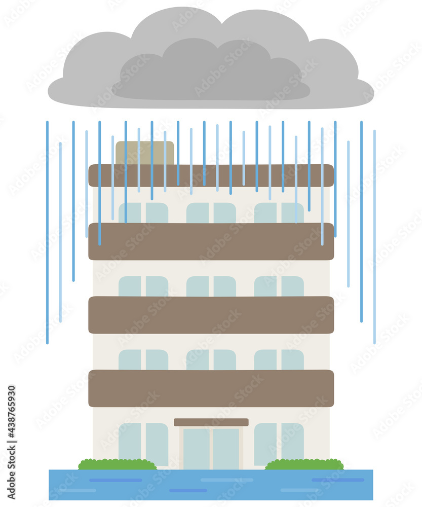 自然災害と家のイラスト 集中的大雨で浸水したマンション Stock ベクター Adobe Stock