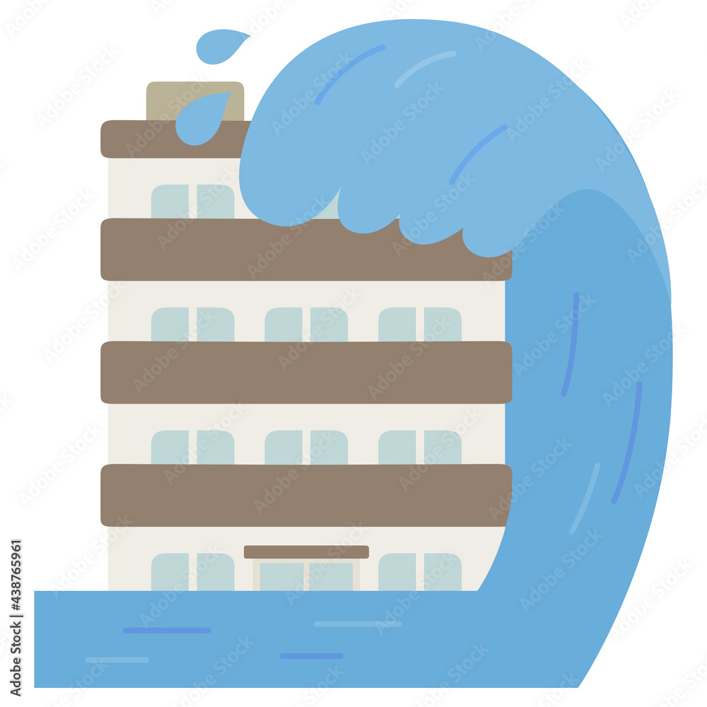 自然災害と家のイラスト 津波が来て水害にあったマンション Vector De Stock Adobe Stock