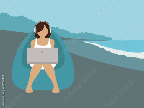 Business from anywhere woman working in beach