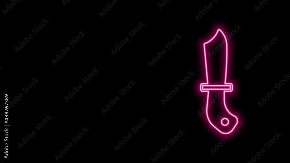 Glowing neon line Military knife icon isolated on black background. 4K Video motion graphic animation Glowing neon line Military knife icon isolated on black background. 4K Video motion graphic animation