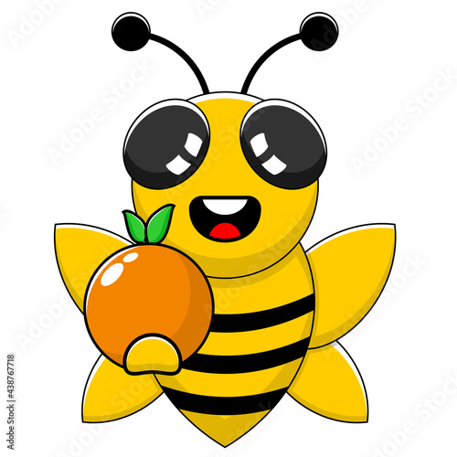simple bee mascot holding orange vector cartoon character