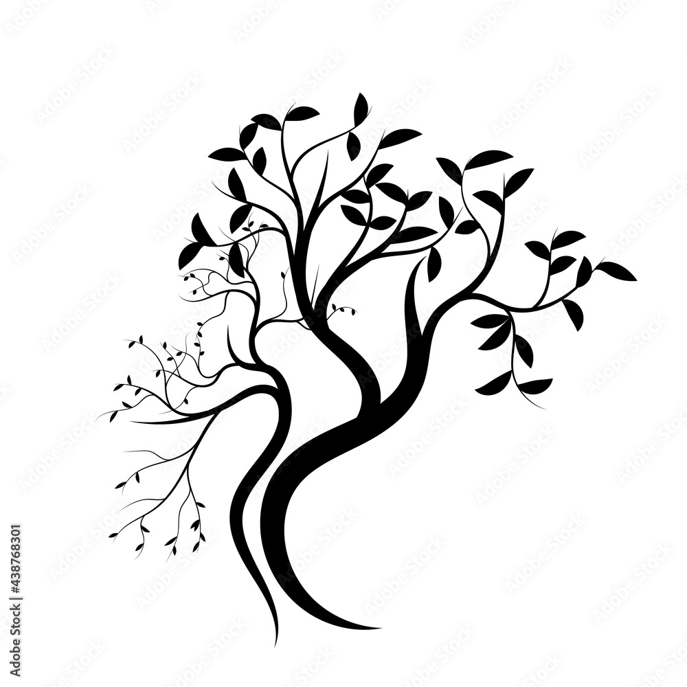 Two artistic silhouette trees on white background