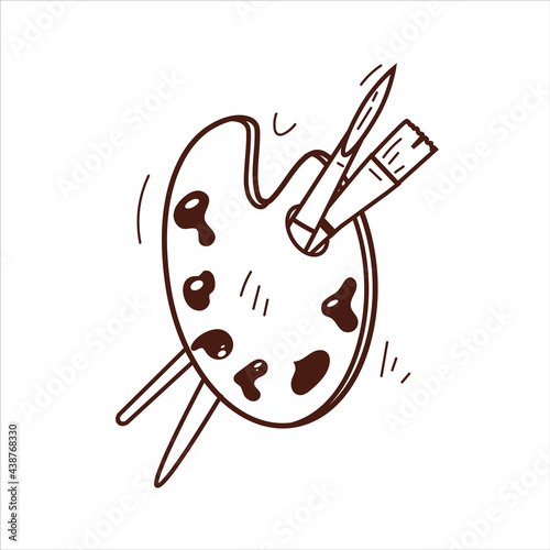 Clipart, art palette with brushes in the style of doodle Contour image, design element. EPS10.