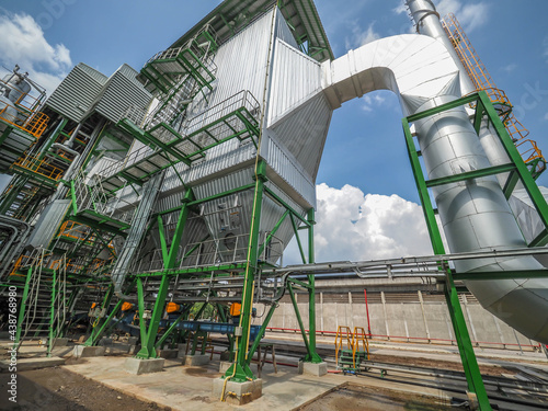 An electrostatic precipitator and stack in biomass power plant. photo