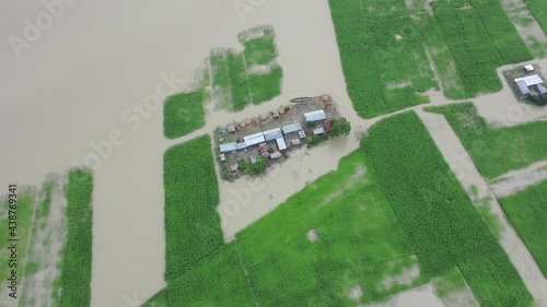 Aerial view of a residential district in Keraniganj flooded by monsoon rains in Dhaka province, Bangladesh. photo